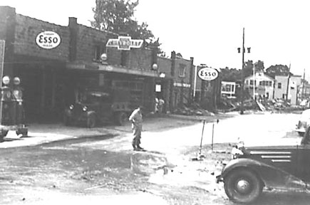 Chevy Dealership after 1942 flood (Note debris in background)...Most recently it was Kightlinger Chevrolet